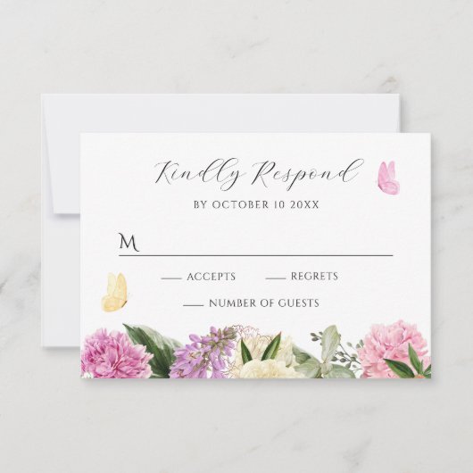 Florale vlinder RSVP kaartje (Voorkant)