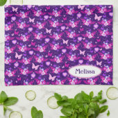 Florale vlinders haren paarse roze douanenaam theedoek (Gevouwen)