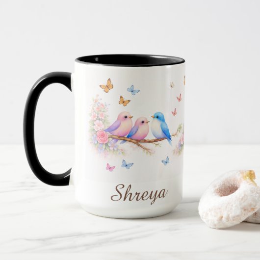 Florale Vogel Mok | Pastel Vlinder Esthetisch Cade (Met donut)