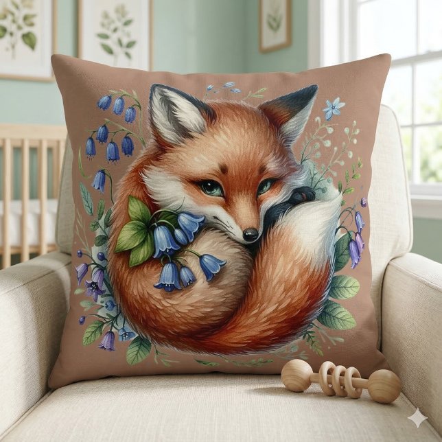 Florale Vos Botanische Bos Kunst Kussen (Floral Fox Botanical Woodland Art Throw Pillow Mockup A)