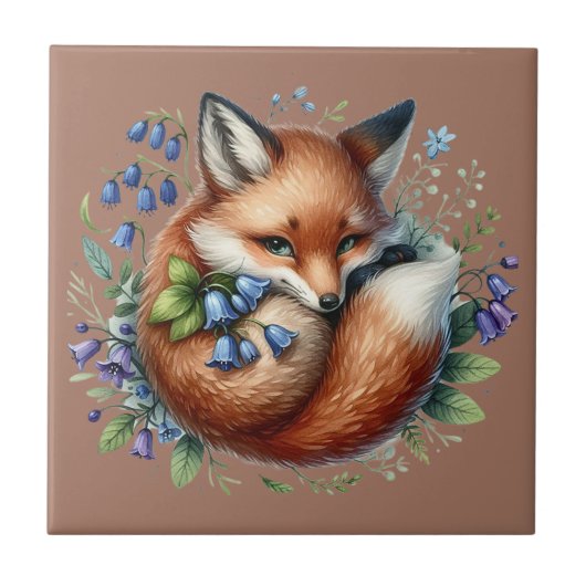 Florale Vos Botanische Bos Kunst Tegeltje (Voorkant)