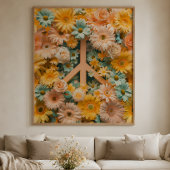 Florale Vredessymbool Kunstposter – Retro 60s Bloe Poster