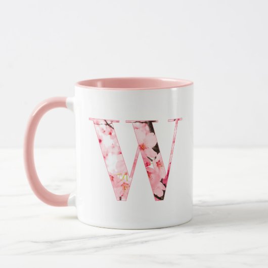 Florale W Beginletter Mok | Gepersonaliseerde Naam (Links)