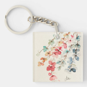 Florale waterval handbeschilderde acrylische Sleut Sleutelhanger