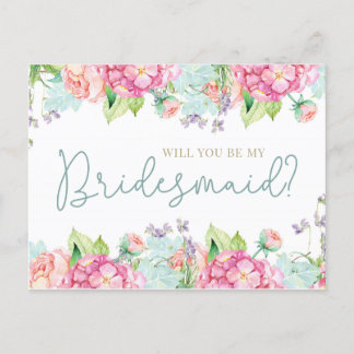 Florale Waterverf ben je mijn Bridesmaid? Uitnodiging Briefkaart