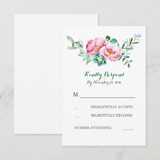 florale waterverf bouquet bruiloft rsvp (Voorkant / Achterkant)