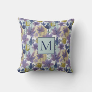  florale Waterverf Colorful Pattern Monogram Kussen