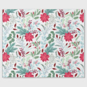  florale waterverf glitter red poinsettia cadeaupapier (Vlak)