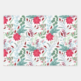 florale waterverf glitter red poinsettia inpakpapier vel