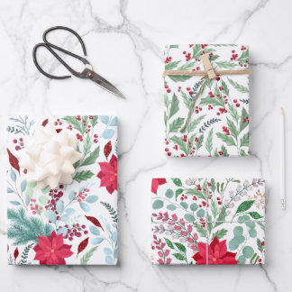  florale waterverf glitter red poinsettia inpakpapier vel