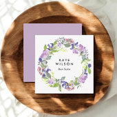 Florale Waterverf met Paarse blauwe ventilator Vierkante Visitekaartje