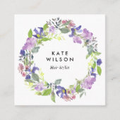 Florale Waterverf met Paarse blauwe ventilator Vierkante Visitekaartje (Voorkant)