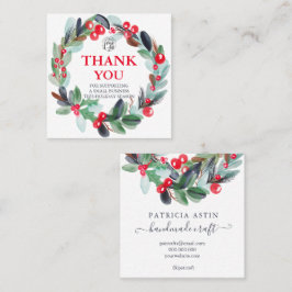 florale waterverf met roodrood blauw dank vierkante visitekaartje