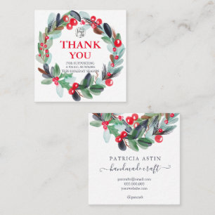 florale waterverf met roodrood blauw dank vierkante visitekaartje