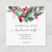 florale waterverf met roodrood blauw dank vierkante visitekaartje (Achterkant)