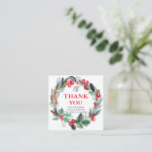 florale waterverf met roodrood blauw dank vierkante visitekaartje (Staand voorkant)