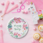 florale waterverf met roze succulente boho papieren bordje (Feest)