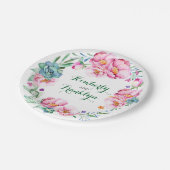 florale waterverf met roze succulente boho papieren bordje (Gekanteld)