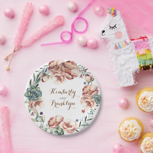 florale waterverf met succulente herfst papieren bordje (Feest)