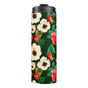 Florale waterverf naadloos. Witte papaver Thermosbeker