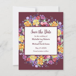 Florale Waterverf over Bourgogne Save the Date Aankondiging
