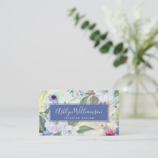  florale waterverf script visitekaartje (Staand voorkant)