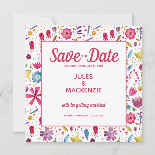 Florale Waterverf Sla de datum op Kaart (Voorkant)