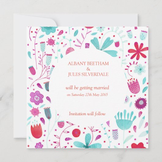 Florale Waterverf Sla de datum op Kaart (Achterkant)