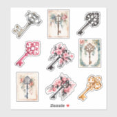 florale waterverf sleutel collectie sticker (Vel)