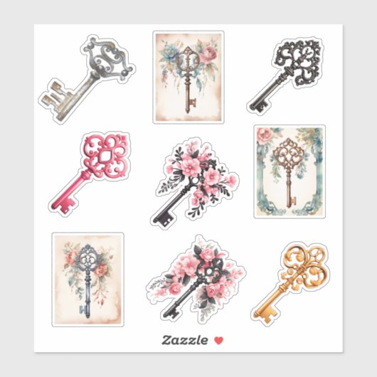  florale waterverf sleutel collectie sticker (Vel)