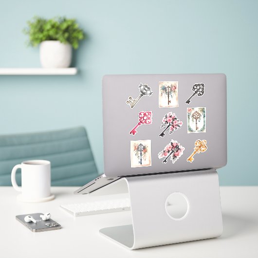  florale waterverf sleutel collectie sticker (Laptop op bureau)