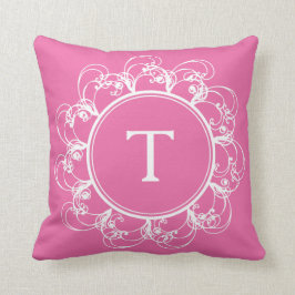 Florale Wervelingen Monogram Kussen roze