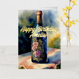 Florale wijnfles verjaardag folie wenskaart