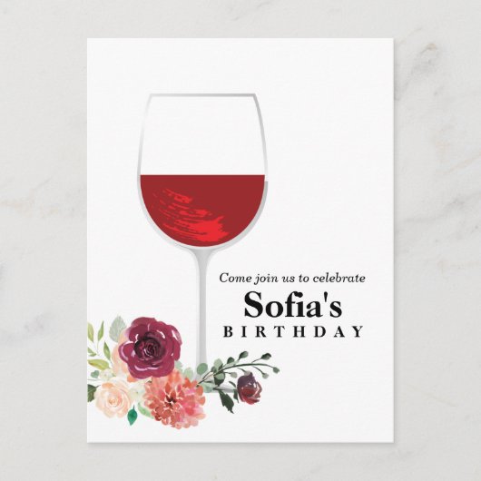 florale wijnglazen verjaardag Briefkaart uitnodigi (Voorkant)