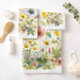 Florale Wilde Bloem 3‑delige Botanische Badhanddoe Bad Handdoek