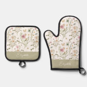 Florale Wilde Bloem Personalized Monogram Ovenwant & Pannenlap Set (Voorkant)