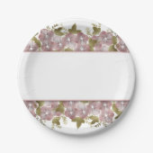 Florale woeste zomer roze bloemen groene lea papieren bordje (Voorkant)