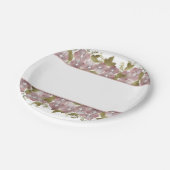 Florale woeste zomer roze bloemen groene lea papieren bordje (Gekanteld)