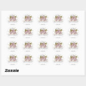 Florale woeste zomer roze bloemen groene lea ronde sticker (Vel)