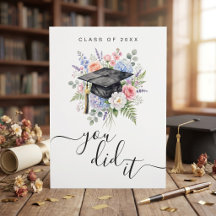 Florale You Did It Watercolor Afstudeerkaart