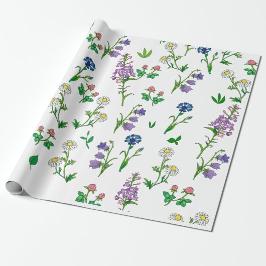florale zomer botanische achtergrond cadeaupapier (Uitgerold)