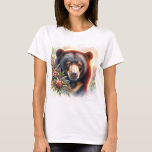 Florale Zonbeer Watercolor Illustratie T-Shirt