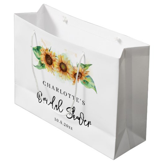 Florale Zonnebloem Waterverf Bruiloftsdouche Groot Cadeauzakje (Voorkant Gekanteld)