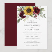 Florale zonnebloemen Burgundy Greenery Rustic Wedd Kaart (Voorkant / Achterkant)