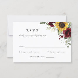 Florale zonnebloemen Burgundy Wedding RSVP-Kaart Kaart