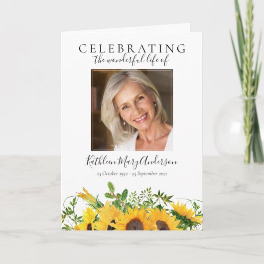 Florale zonnebloemen Foto's Folders Memorial Funer Programma (Voorkant)