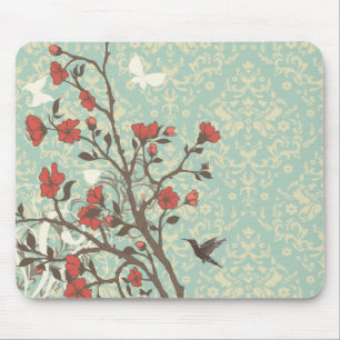  florale zwammen damask + vogelmousepad muismat