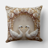 Florale Zwanen Bruiloft Goud Parel Romantische Blo Kussen (Achterkant)