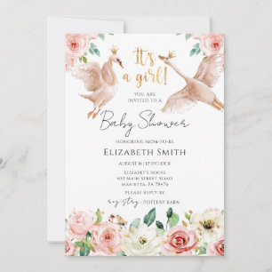 Florale Zwanenprinses Baby Shower Kaart