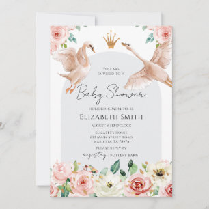 Florale Zwanenprinses Baby Shower Kaart